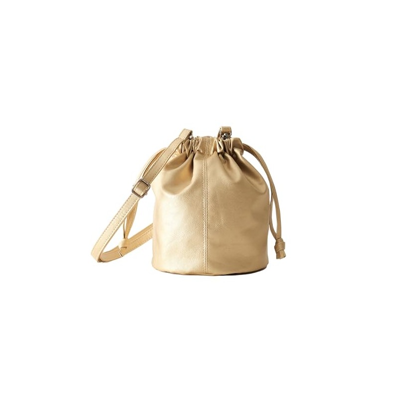 Rename Soft Faux Leather Drawstring Shoulder Bag, gold, Free size
