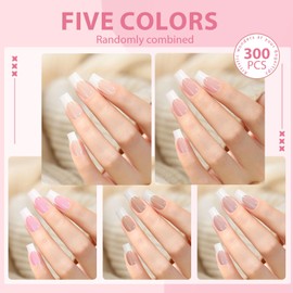Yilamo Press On Nails - Long French Tip Coffin Square Style Fake Nails - Five Colors,300Pcs Holiday Medium Acrylic Gel Nails,No Need to File Gel Tips Pre-lasting for DIY Nail Art 15 Sizes