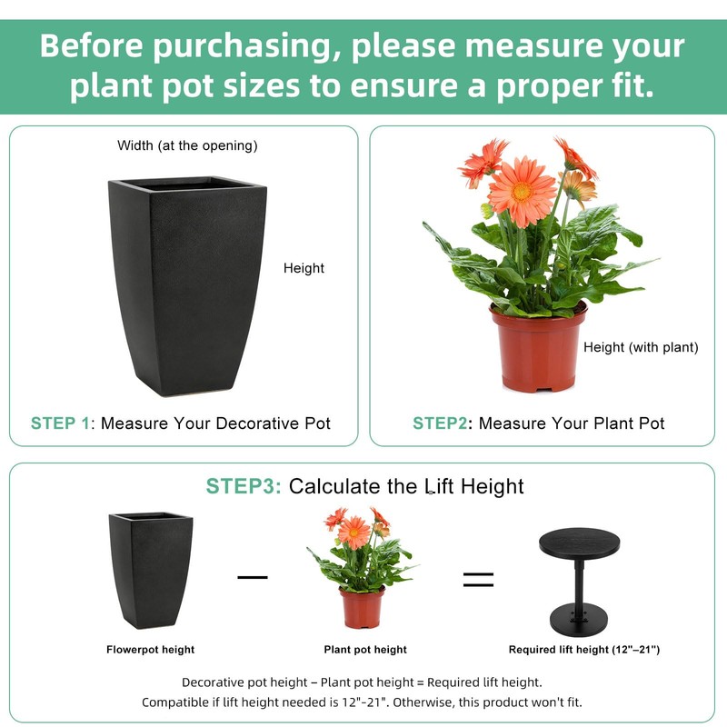 Plant Stand, Plant Risers for Inside Pots, Adjustable 12-21" with