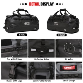 Greanthour Waterproof Duffel Bag - Motorcycle Dry Bag 40L Tail Bag with Large Storage Space, Waterproof Duffle Bags with Outer Mesh Zipper Pocket for Camping, Kayaking, Fishing & Traveling-Black