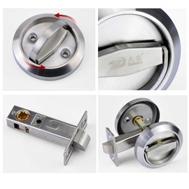 Stainless Steel 304 Storeroom Locks Privacy Door Locks Round Bed/Bath Pocket Door Latch,Hidden Recessed Cup Door Handles Lock Round Grooved Door Knob/Dead Bolt (No Key,Silver) (No Key)