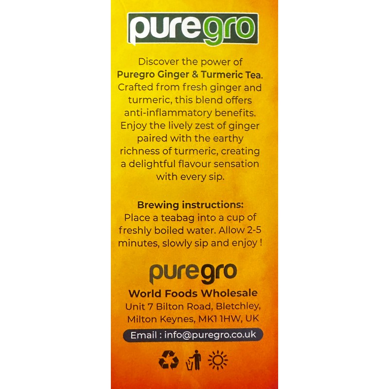 Puregro Ginger & Turmeric Tea 40g (20 TEA BAGS) |