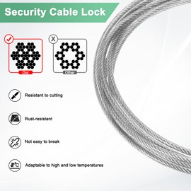 M METERXITY 1-Set Security Cable Lock with 3 Digit Combination Lock, 1.64FT PVC Coated Steel Luggage Lock Wire Rope for Luggage Suitcase/Outdoor Travel/Bike, Double Loop Cable [Silver]