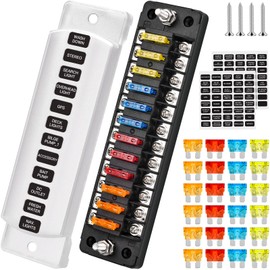 12-Way Car Fuse Holder Fuse Box 12 Volt, 12 V Blade Fuse Holder with Protective Cover, Fuse Block with 24 Fuses, for Car, Truck, Boat, Van, SUV Vehicle