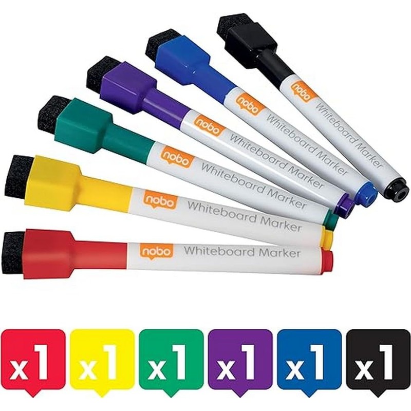 Nobo Mini Whiteboard Pens With Magnetic Eraser Cap, 2mm Fine