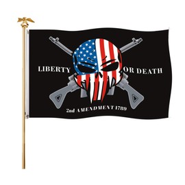 FRF USA Liberty or Death Flag 3x5, 2nd Amendment 1789 Flags for Outdoor, Punisher Skull Cross Rifle US Flags Black Banner for Home Wall Decoration Outside/Inside