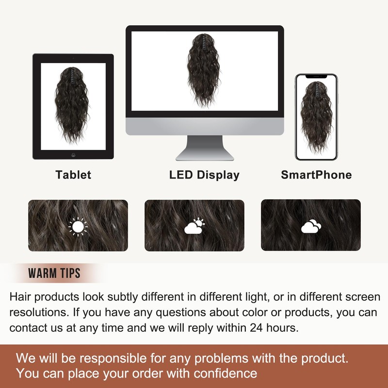 FLUFYMOOZ Ponytail Extension, Ponytail Extension, 46 cm Claw Clip, Ponytail