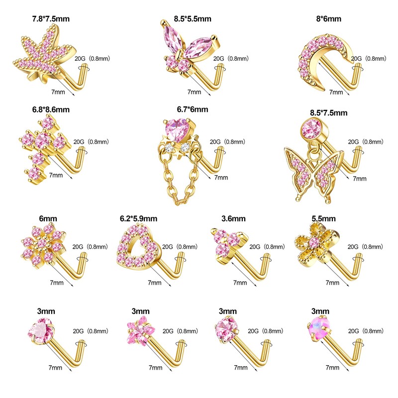 Milacolato Pack of 14 20G Nose Piercing Studs for Women