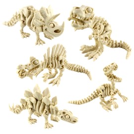 PowerTRC 5PCS 3D Printed Dinosaur Skeletons, T-Rex Triceratops Stegosaurus Velociraptor Spinosaurus Fidget Toys, 3D Printed Dragon Animals Toys, Articulated 3D Figurine Stress Relief Toy (Bone White)