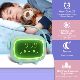 Ayybboo Children's Alarm Clock, Digital Children's Alarm Clock for Girls and Boys, Digital Clock Angel Alarm Clock with Lights and Snooze Function (Green)