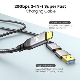 GiGimundo 20Gbps USB C Kabel (1M) für Thunderbolt 3, Unterstützt 4K 60Hz Video PD 100W, USB 3.2 Gen2x2 Schnell Ladekabel (2-in-1 USB A/C), Perfect für Mac Studio, Grafiktablett, Drohne, Display