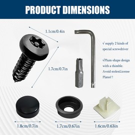 Zufoty 4 Set Anti Theft License Plate Screws Kits, Rustproof Stainless Steel License Plate Bolts, M6 (1/4") Fasteners with Caps, Front & Rear Mounting Hardware for Car, Truck, Motorcycle