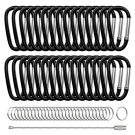 XIECHANEE 30 mosquetones de aluminio, mosquetones de resorte en forma de D de 2 pulgadas con 30 ganchos para llavero, color negro