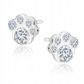 MENNICA BYDGOSKA Stud Earrings Silver 925 Paws with Diamond Cubic Zirconia for Girls Women Nickel Free Studs for Birthday Gift Rhodium Plated