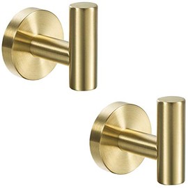 YGIVO 2 Pack Towel Hooks, Brushed Gold SUS304 Stainless Steel Coat Robe Clothes Hook Modern Wall Hook Holder for Bathroom Kitchen Garage Hotel Wall Mounted