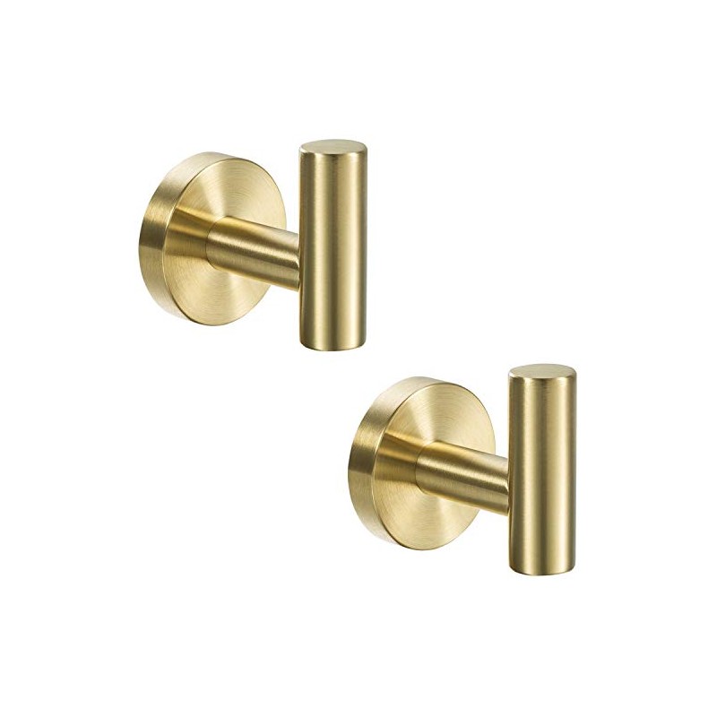 YGIVO 2 Pack Towel Hooks, Brushed Gold SUS304 Stainless Steel