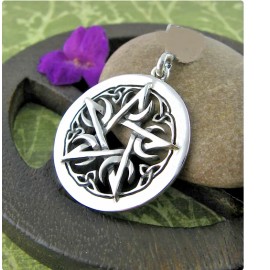 Fashion Jewelry Big CELTIC PAGAN WITCH WICCA PENTAGRAM charm on DIAMOND Cut 925 Silver 24" chain