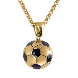 LUCKMAN Collar Hombre Balón Fútbol, Acero Inoxidable Baño de Oro 18k – Joyería y Regalo para Hombre, Papá, Mundial. Modelo Mondo