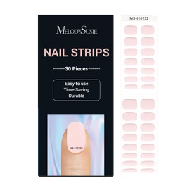 MelodySusie Semi Cured Gel Nail Strips, Milky Pink - Works with Any Nail Lamps, Salon-Quality, Long Lasting, Easy to Apply - Includes 30Pcs, 2 Prep Pads, Nail File & Wooden Stick