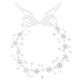 Semato Flower Girl Headpiece for First Communion Princess Headpiece with Rhinestone and Pearl Headband Floral Wedding Prom for Girls and Women