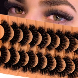 VOCOAK Mink Lashes Fluffy 18mm D Curl Dramatic False Strip Lashes Natural Looking 3D Volume Faux Mink Eyelashes Wispy Cat Eye Lash Strips Long Fake Eyelashes Pack