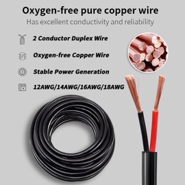 25FT 12 Gauge Electrical Wire 2 Conductor,12 AWG Electrical Wire Stranded PVC Cord OFC Cable,2 Core Flexible Extension Power Cord for Auto Cable for LED Lamp Lighting Strips Automotive