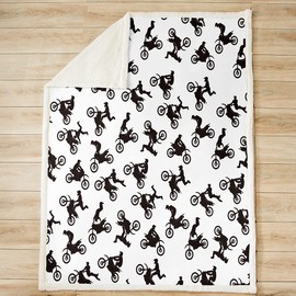 Motocross Rider Fleece Throw Blanket for Bed Sofa Couch Kids Extreme Sports Motorcycle Fuzzy Blanket Dirt Bike Motorbike Sherpa Blanket Boy Room Decor Plush Blanket Throw 50"x60"