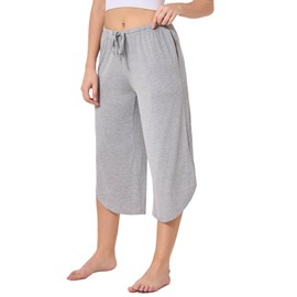 Ryfox Women's Petite Capri Pajama Pants Bamboo Viscose Pj Bottoms with Pockets Wide Leg Lounge Pant Drawstring Sleep Capris, LightGray, SP