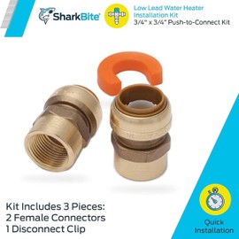 SharkBite 3/4 Inch Water Heater Connection Kit, Push to Connect Brass Plumbing Fittings, PEX Pipe, Copper, CPVC, PE-RT, HDPE, 22441LF