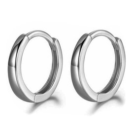 Pure Solid 925 Sterling Silver Small Hoop Earrings for Women And Men White Gold Plated Silver Huggie Hoop Earring Lightweight Hypoallergenic 12mm
