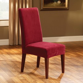 SureFit Stretch Pique Short Dining Room Chair Cover, Dining Chair Cover with Bottom Elastic for a Secure Fit, Removable & Machine Washable, Garnet