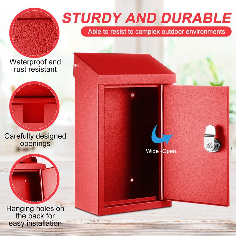 Yaocom Metal Locking Mailbox Wall Mount Key Drop Mailbox for