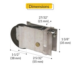 Brixwell Patio Door Roller Assembly with 1-1/2" Stainless Steel Wheel, Steel Housing, Gray Finish, 2-5/32" Length, 1-3/8" Height, 7/8" Housing Width, Sliding Track Roller for Patio Doors