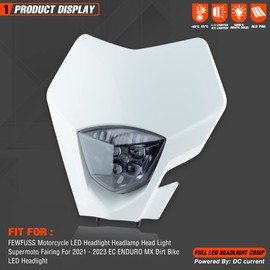 fewfuss Universal Dirt Bike LED Head Lamp - Motorcycle LED Headlights for Pit Bike ATV (White)