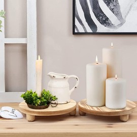 DEAMACE Wood Riser for Decor, 2 Pack Wood Pedestal Stand for Display, Round Wooden Tray for Kitchen Counter, Wooden Pedestal Stand for Plant Pot Indoor