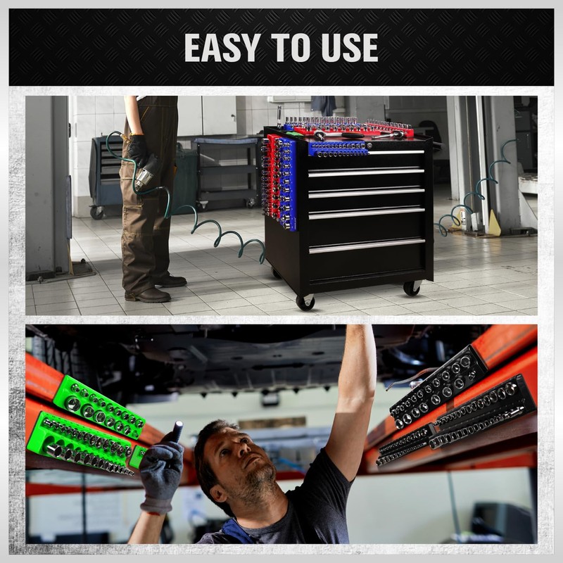 SWANLAKE Magnetic Socket Organizer Set, 1/4", 3/8", 1/2" Sockets Holds