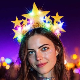 BARTOSI Light Up Star Headband LED Gold Stars Headbands Glow Costume Hair Accessories for Women