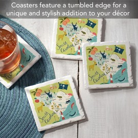 Thirstystone South Carolina 4 Pack Tumbled Tile Stone Coasters with Protective Cork Backing 4" Square Manufactured in The USA Artistic Absorbent Easily Wipes Clean