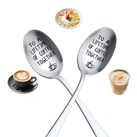 Couples Engagement Gift Set for Her Him Fiance Romantic Coffee Tea Spoons Gifts for Husband Wife Coffee Lovers Anniversary Birthday Gifts for Fiancee Boyfriend Girlfriend Gift 2pcs