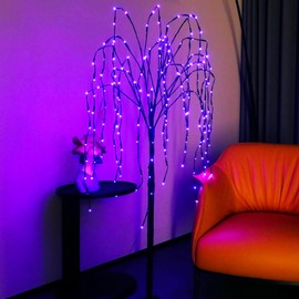 kalynmart Led Solar Willow Tree 200 Led Garden Tree with Blinking Mode Lighted Branches Pathway Lighting Waterproof for Outdoor Decorations 4.6 ft (Purple Glow)
