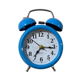 Retro Twin Bell Mini Alarm Clock, Analog Quartz Display, Blue Old Fashioned Wake Up Clock