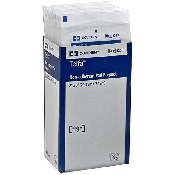 Covidien 1238 Telfa Non-Adherent Pads Prepack, 8" x 3" (Pack of 50) 2 Pack (2 Pack)