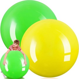 Big Bounce 2 Pcs 30 Inch Rubber Ball Giant Inflatable Ball for Outdoor Exercise, Jumping, Hopping, and Games - Color: Yellow, Green