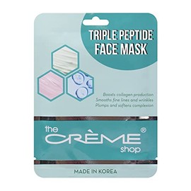 The Crème Shop Triple Peptide Face Mask, Essence Sheet Mask, Anti-Aging Collagen Face Mask Sheet Plumps and Softens Skin, Hydrating Face Mask with Amino Acids, Korean Sheet Mask (5 Pack)