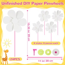 Simgoing 24 Pcs DIY Paper Pinwheels Bulk Make Your Own Pinwheel White Blank Paper Pinwheels Craft Kits Spring Windsock Craft for Boys Girls Summer Activities School Group Daycare Home Project