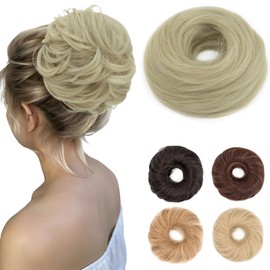 Benehair Hairpiece with Elastic Band, Bun Hairpiece, Hair Scrunchie with Hair, Synthetic Hair Extension, Messy Bun for Women and Girls (Bleached Blonde, 55 g)