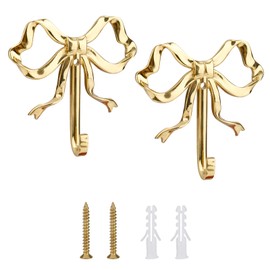 2pcs Bow Knot Wall Hooks, 2.6x2.5in Gold Bow Knot Coat Hooks Cute Butterfly Door Hangers Decorative Bows Wall Hook for Coats Hats Bags Towels Coffee Mugs