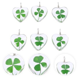 EXCEART Charm 6Pcs Dried Flower Pendant, Four-Leaf Clover, Glass Globe Bubble Bottle Charms, for DIY Jewelry Making