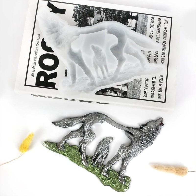 Koonafy Wolf Resin Molds Howling Wolf Resin Mold Double Wolf