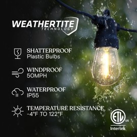 Brightech Ambience Pro USB Powered String Lights - 24 Ft Commercial Grade Waterproof String Lights - Outdoor Shatterproof Patio Lights for Camping, Backyard, Porch, Christmas - 1W 12 Bulbs, Warm White